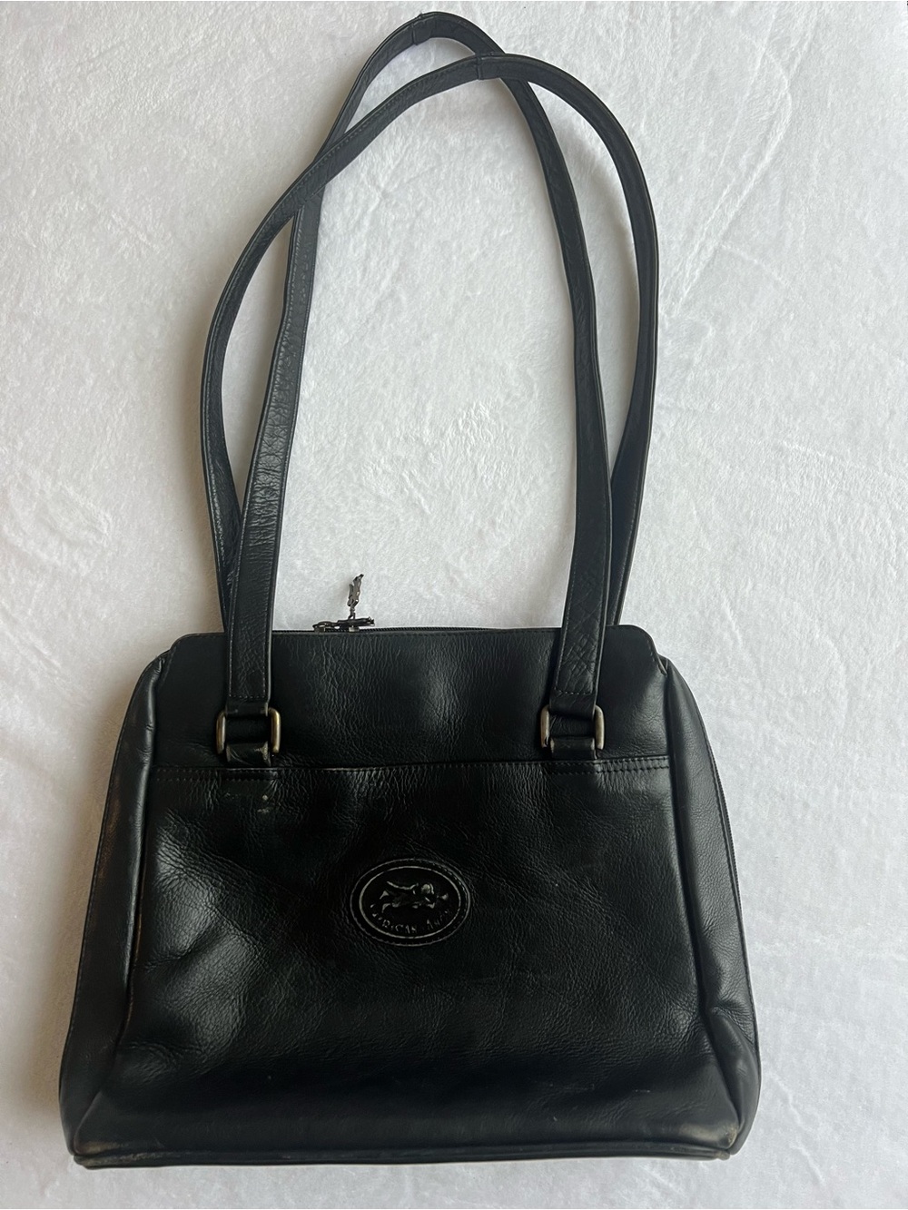 Vintage American Angel Women Purse Genuine Black Leather Shoulder Bag Tote